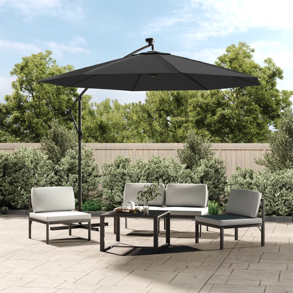 vidaXL Cantilever Garden Parasol with LED Lights and Steel Pole 118.1" Anthracite