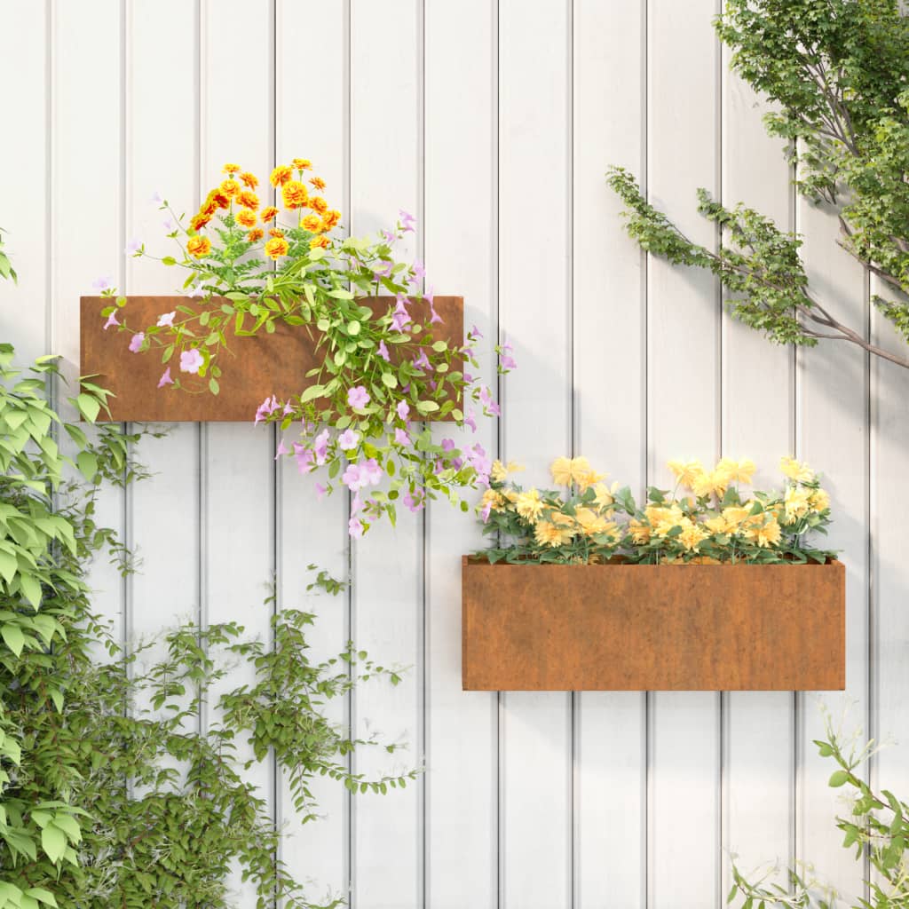 vidaXL Wall Planters 2 pcs Rusty Corten Steel 20.9"x3.9"x6.7"