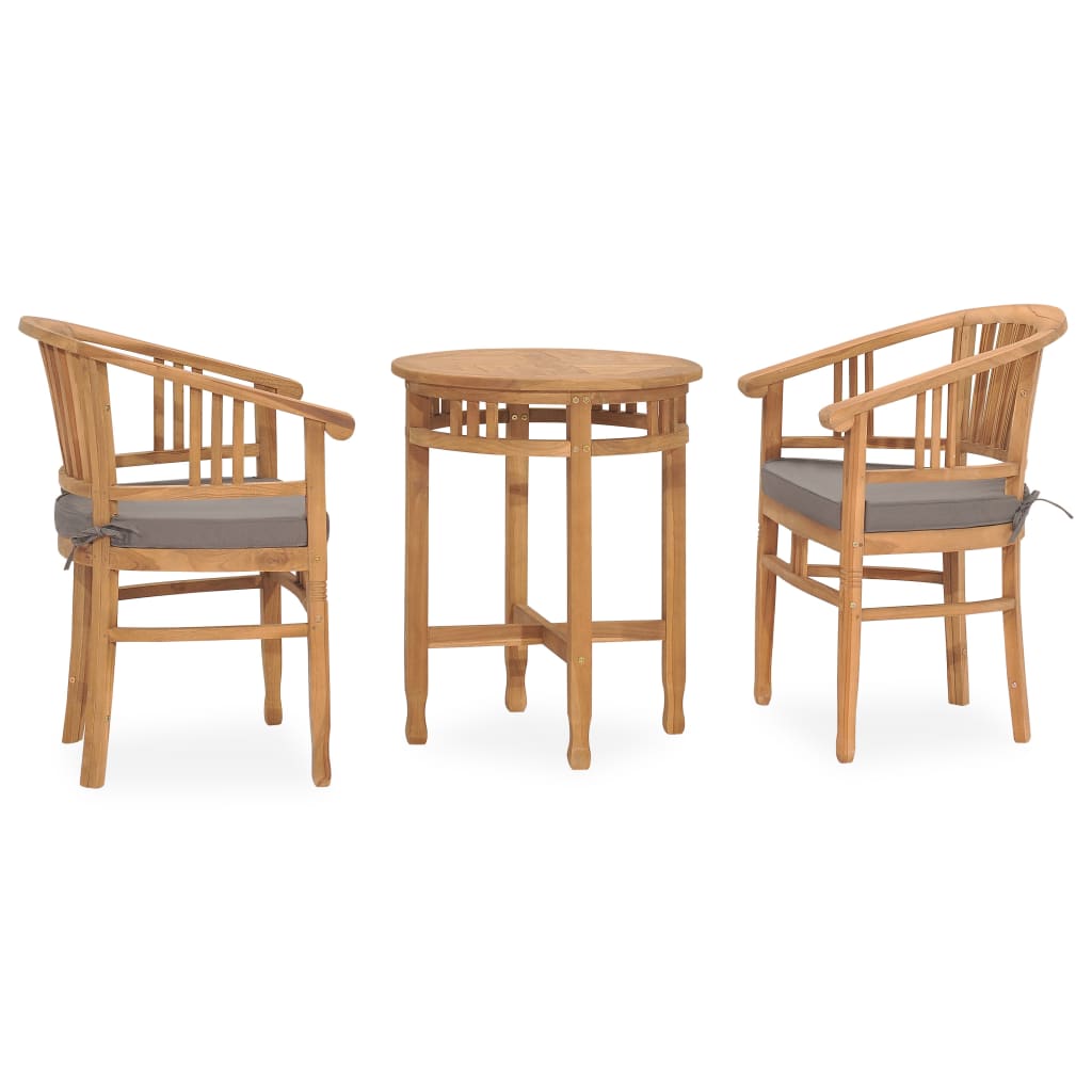 vidaXL 3 Piece Patio Dining Set with Cushions Solid Teak Wood