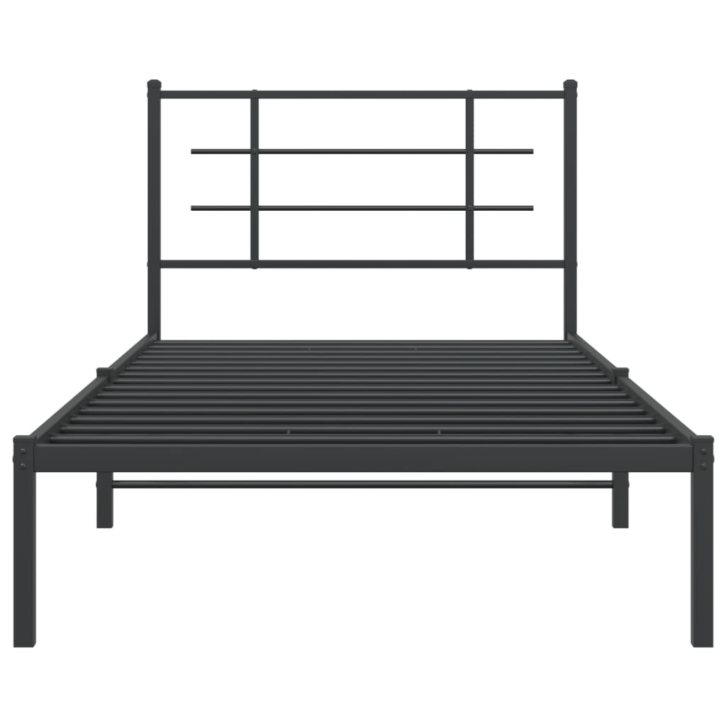 vidaXL Metal Bed Frame without Mattress with Headboard Black 39.4"x78.7"