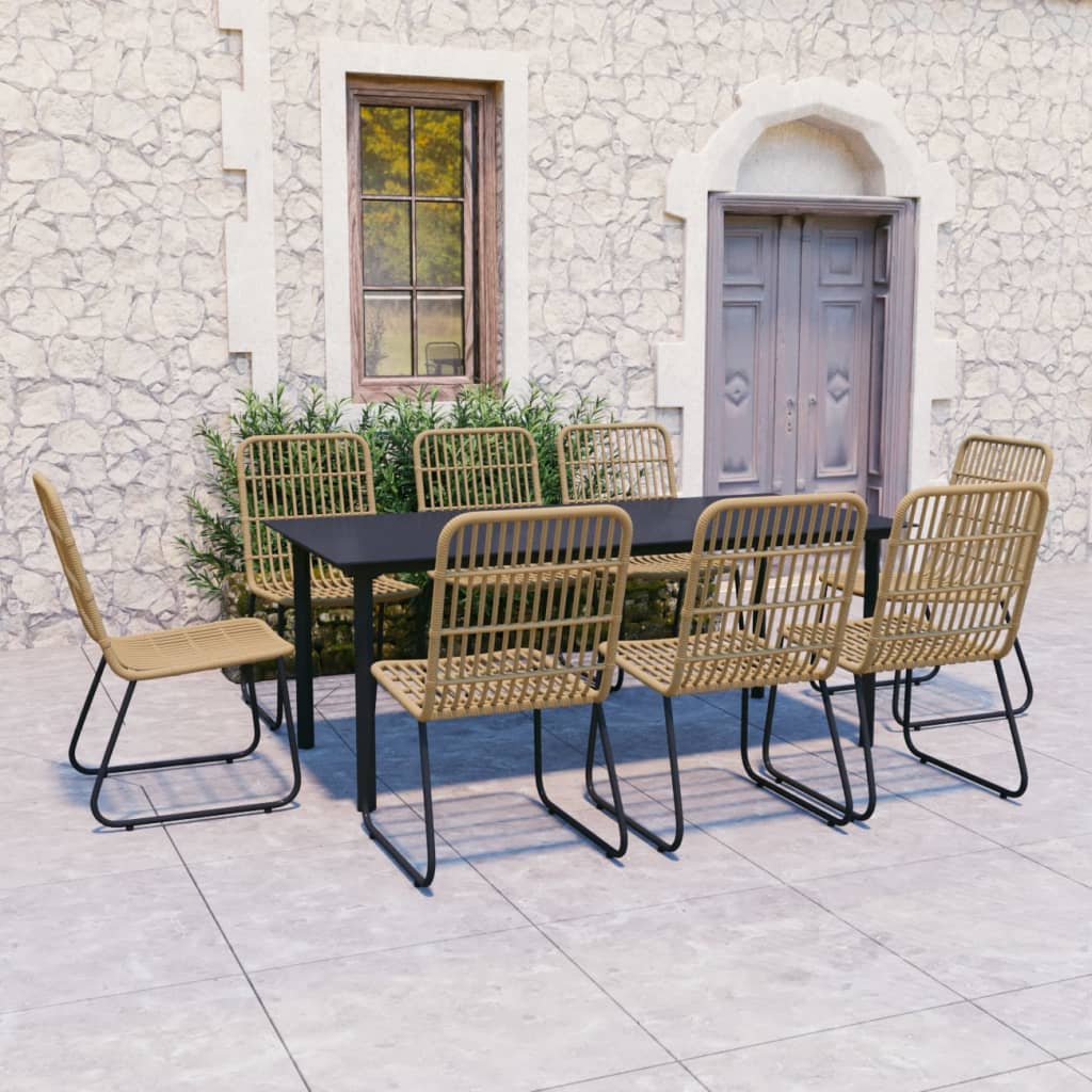 vidaXL 9 Piece Patio Dining Set Poly Rattan and Glass