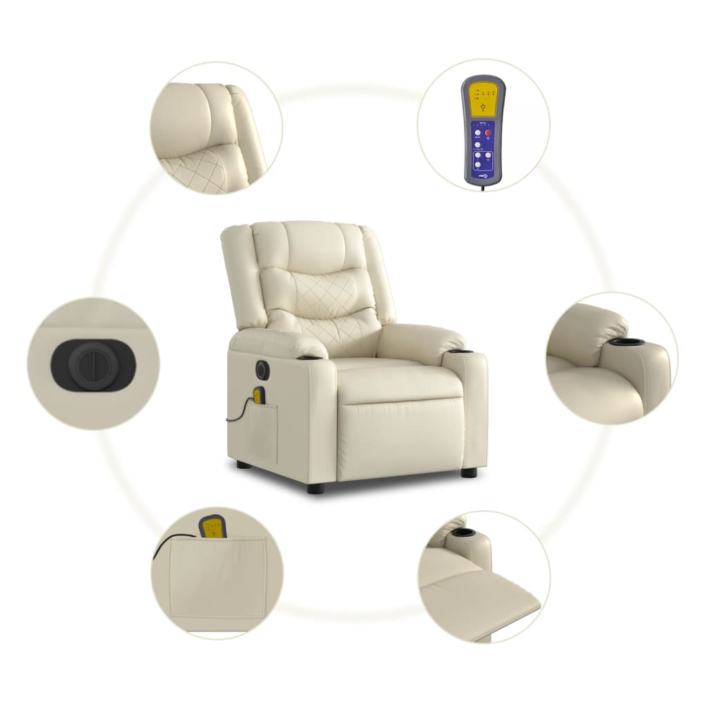 vidaXL Electric Stand up Massage Recliner Chair Cream Faux Leather