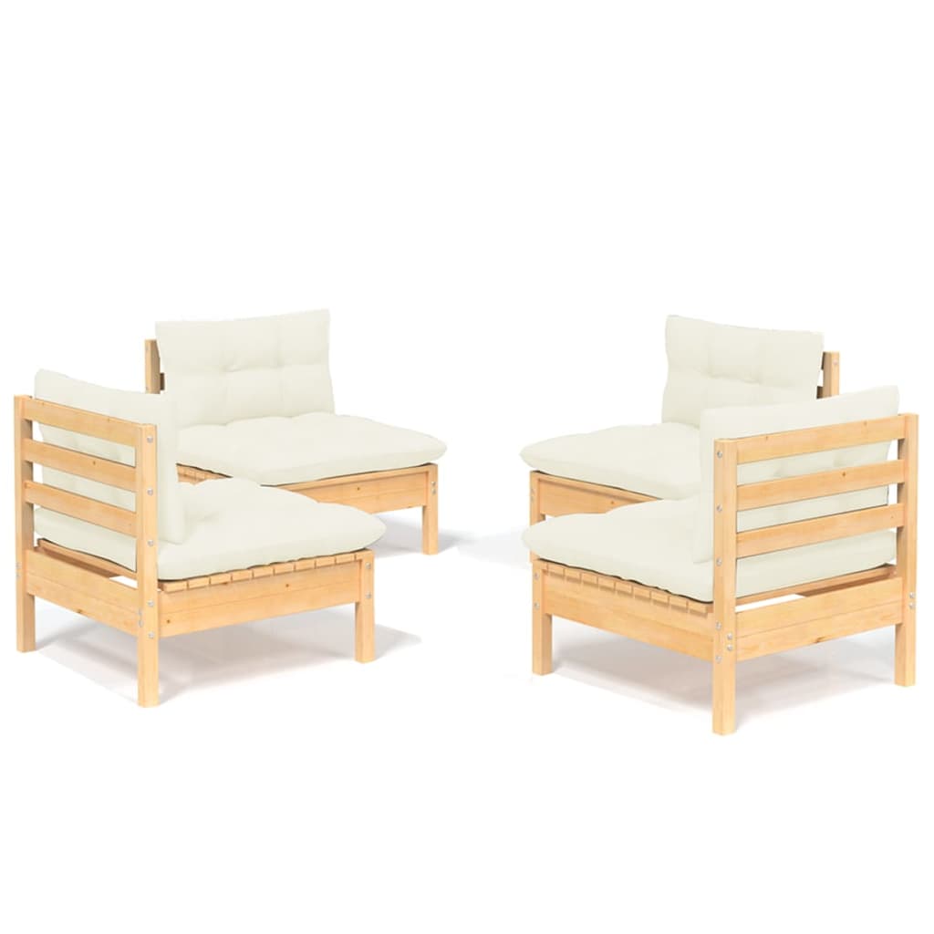 vidaXL 4 Piece Patio Lounge Set with Cream Cushions Pinewood