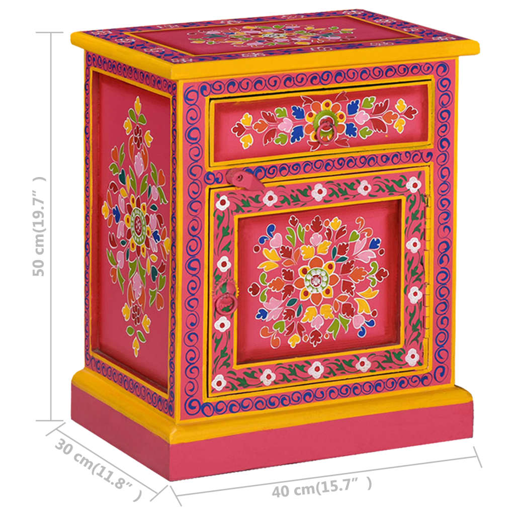 vidaXL Bedside Cabinet Solid Mango Wood Pink Hand Painted