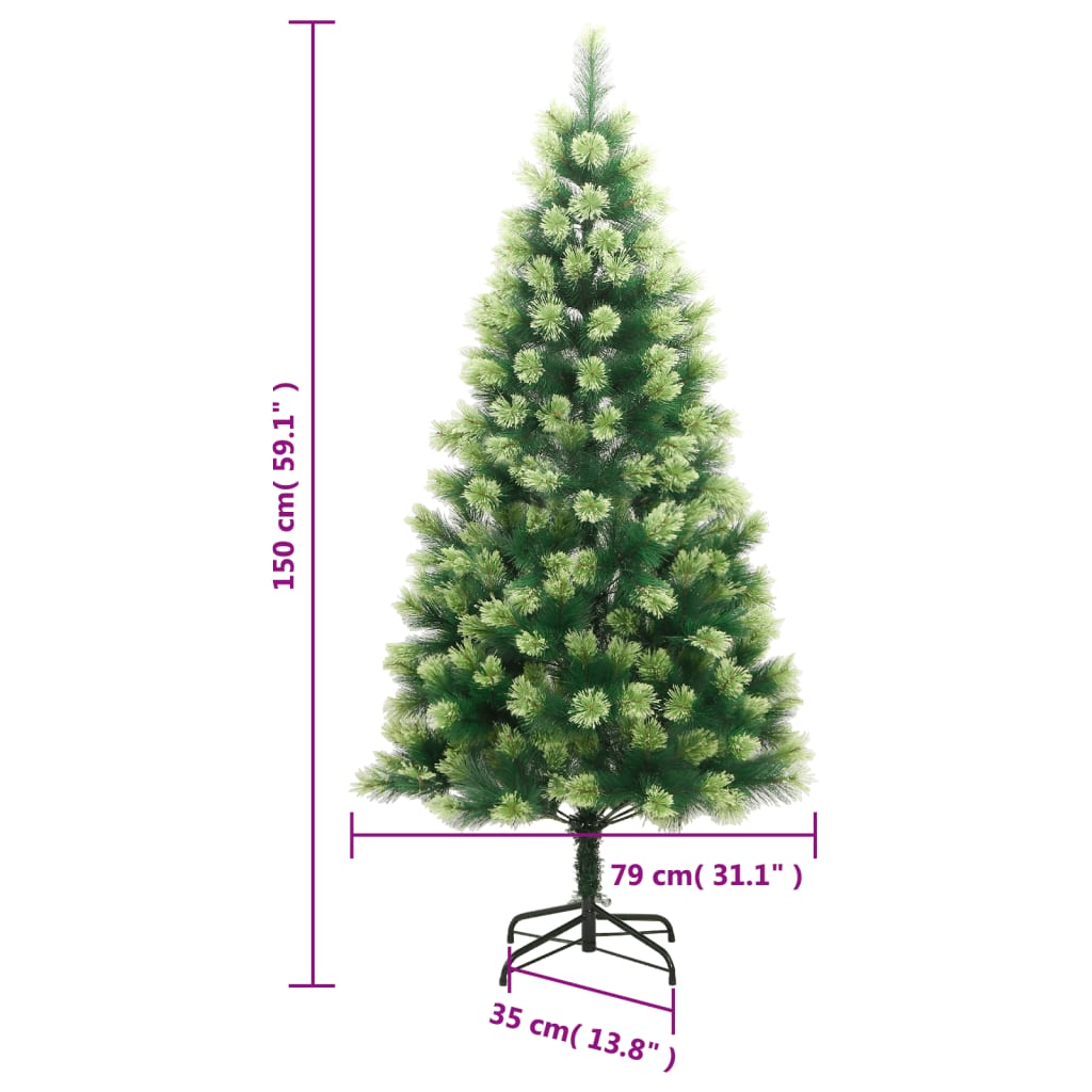 vidaXL Artificial Hinged Christmas Tree 150 LEDs & Ball Set 59.1"