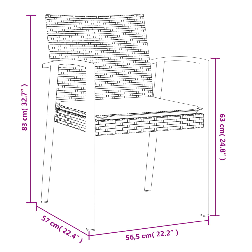 vidaXL Patio Chairs with Cushions 4 pcs Brown 22.2"x22.4"x32.7" Poly Rattan