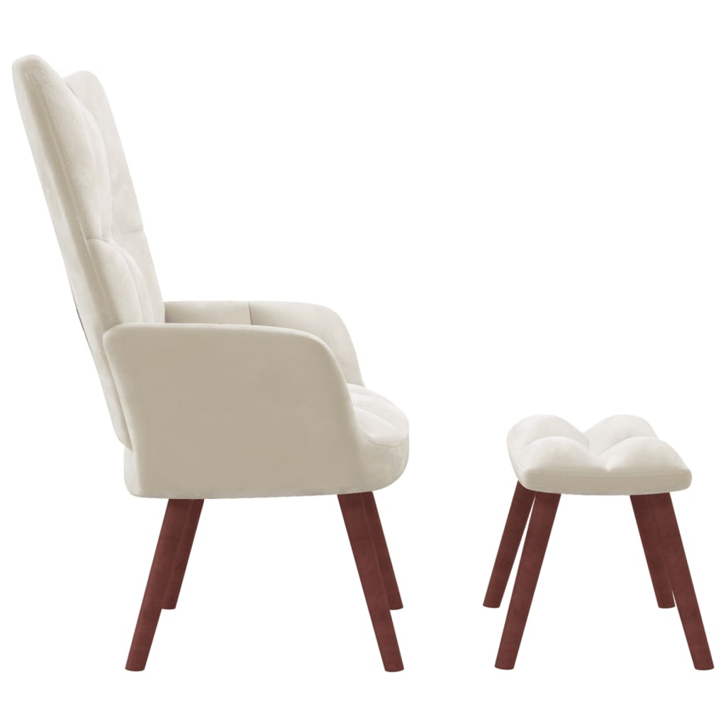 vidaXL Relaxing Chair with a Stool Cream White Velvet