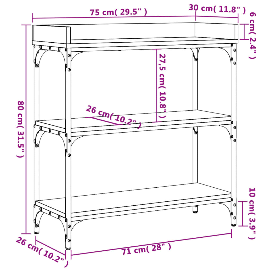 vidaXL Console Table with Shelves Brown Oak 29.5"x11.8"x31.5"