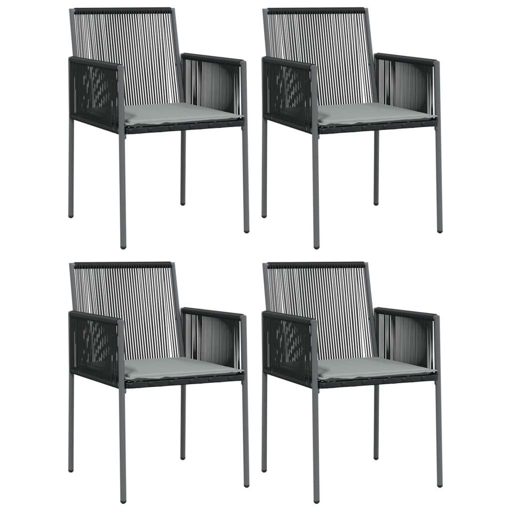 vidaXL 5 Piece Patio Dining Set with Cushions Black Poly Rattan and Steel