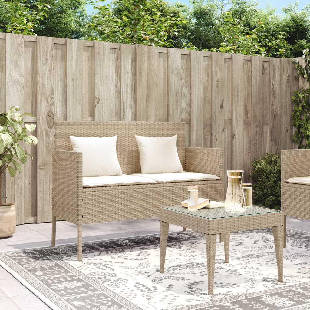 vidaXL Patio Bench with Cushions Beige Poly Rattan