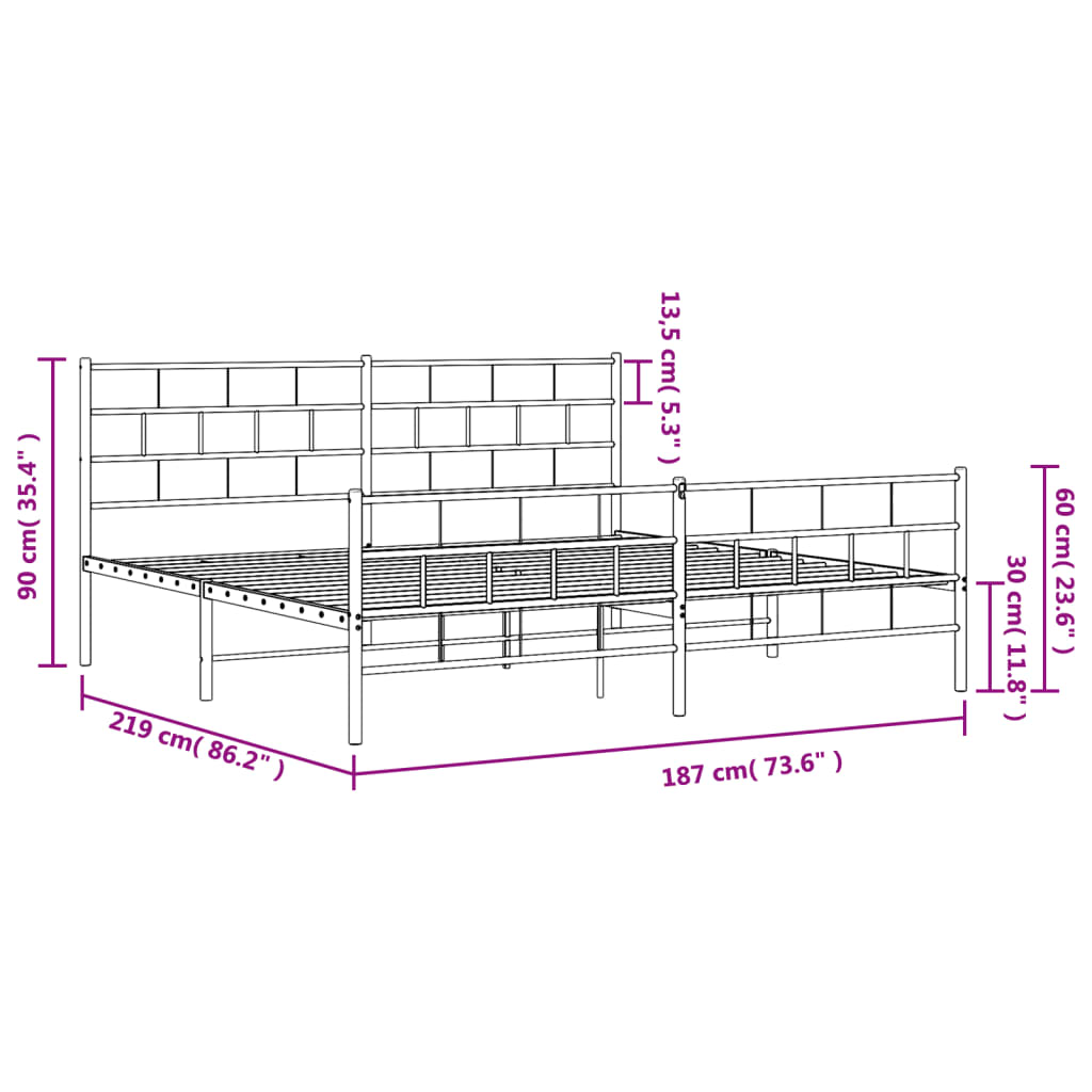 vidaXL Metal Bed Frame without Mattress with Footboard Black 72"x83.9"