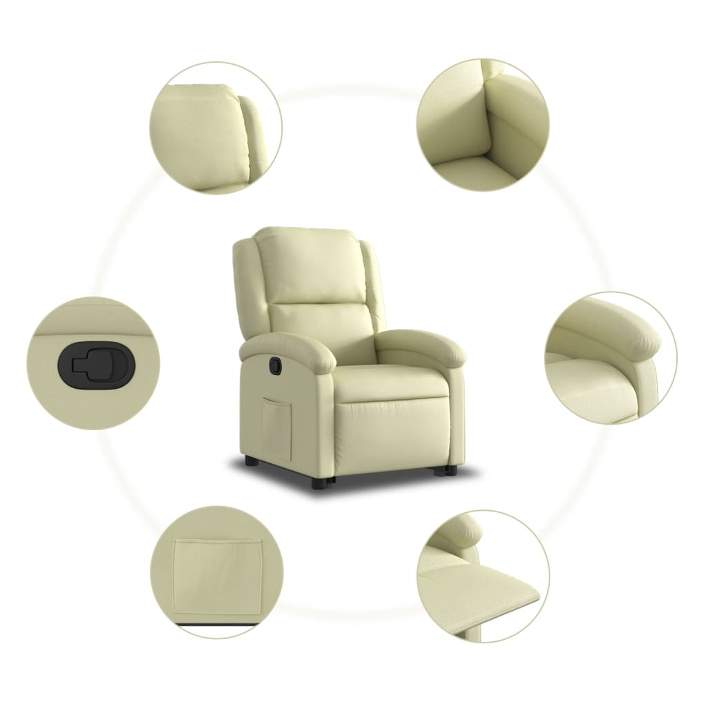 vidaXL Stand up Recliner Chair Cream Real Leather