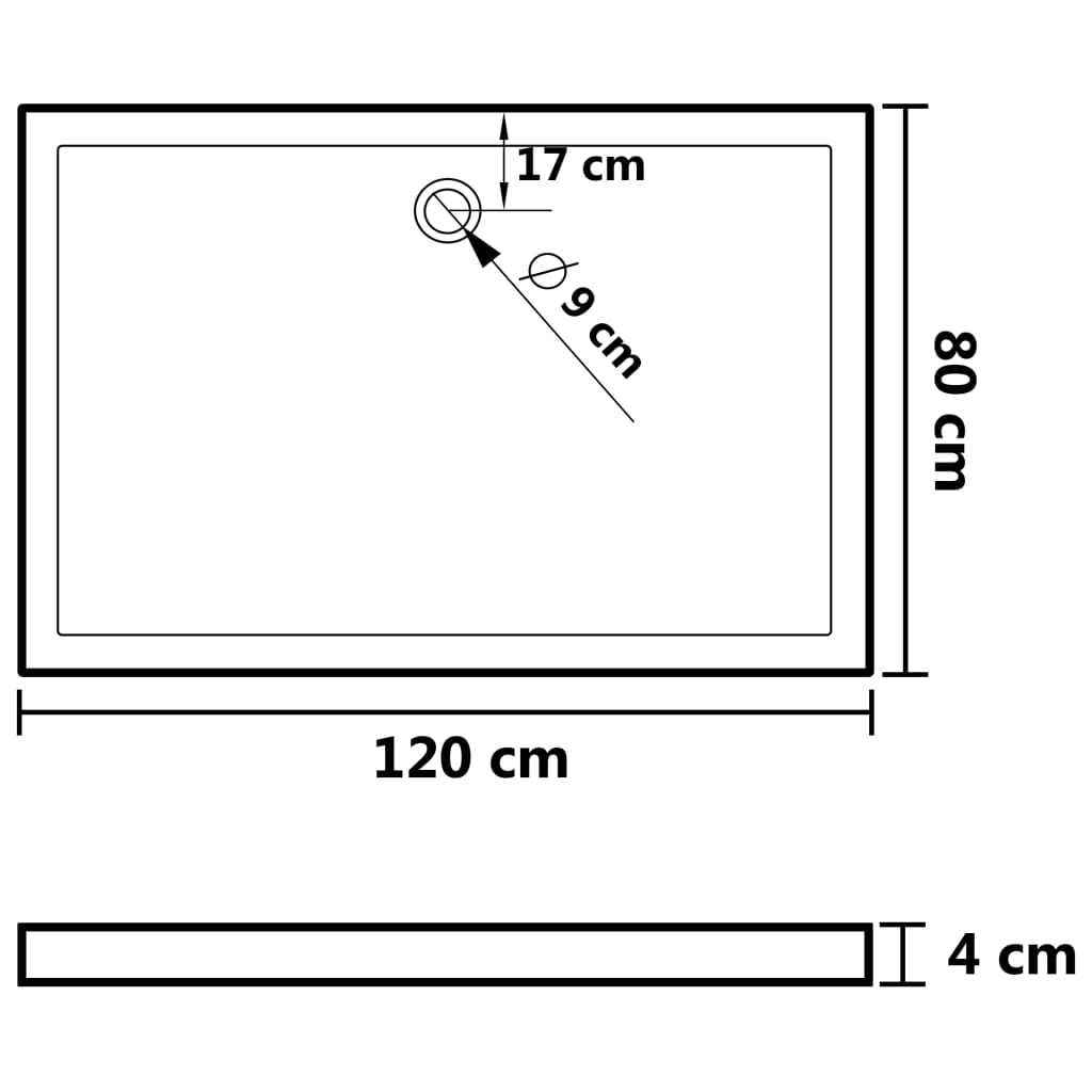 vidaXL Rectangular ABS Shower Base Tray Black 31.5"x47.2"