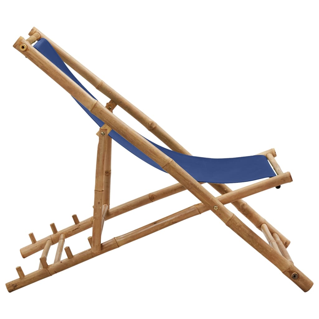 vidaXL Deck Chair Bamboo and Canvas Navy Blue