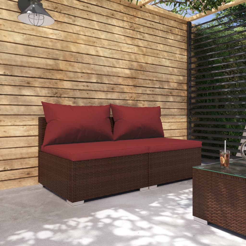 vidaXL Patio Furniture Set 2 Piece with Cushions Poly Rattan Brown