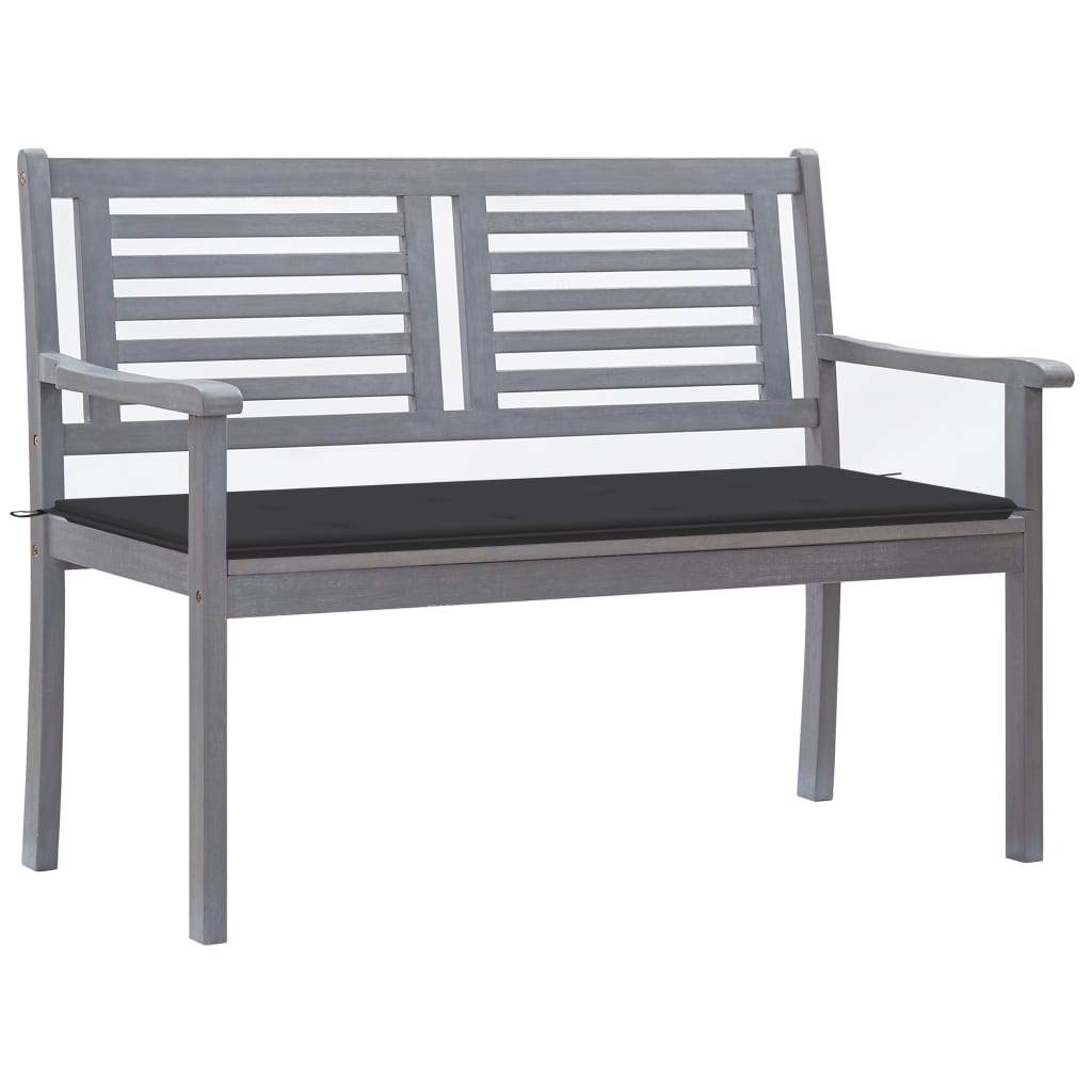 vidaXL 2-Seater Patio Bench with Cushion 47.2" Gray Eucalyptus Wood