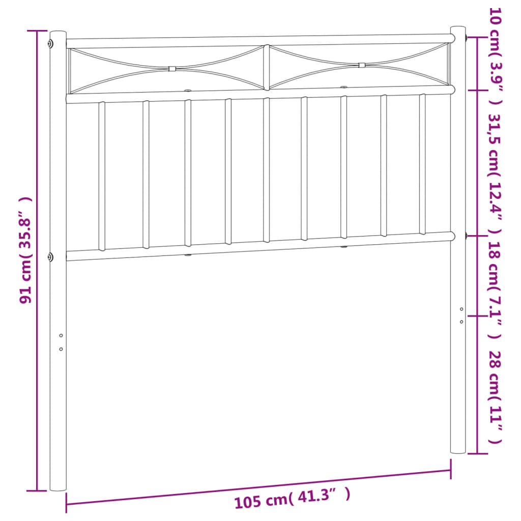 vidaXL Metal Headboard Black 39.4"