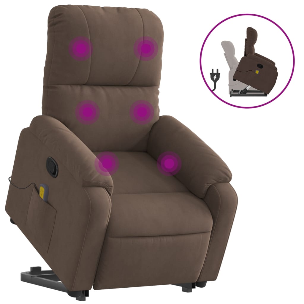 vidaXL Stand up Massage Recliner Chair Brown Microfiber Fabric