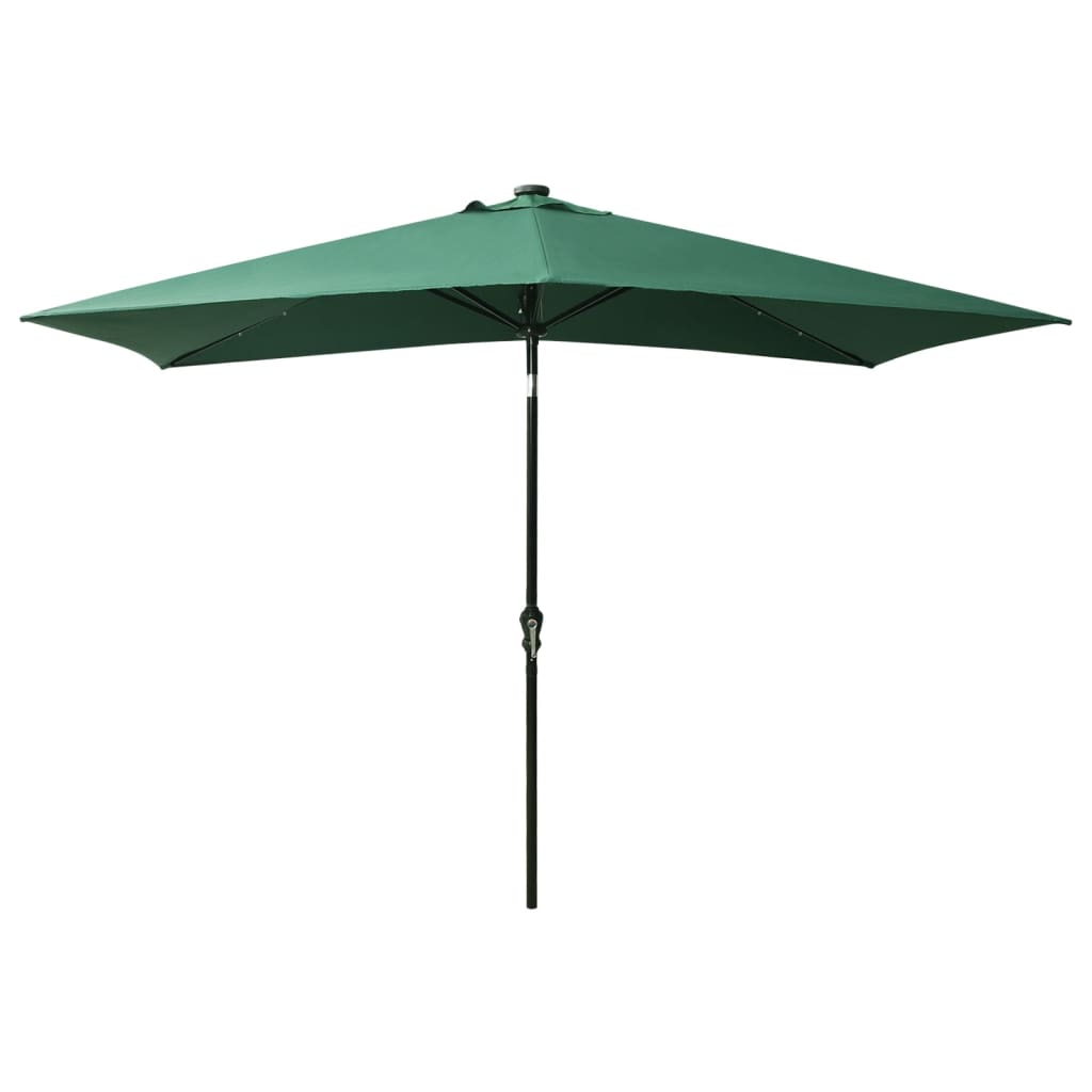 vidaXL Garden Parasol with LEDs and Steel Pole Green 6.6'x9.8'