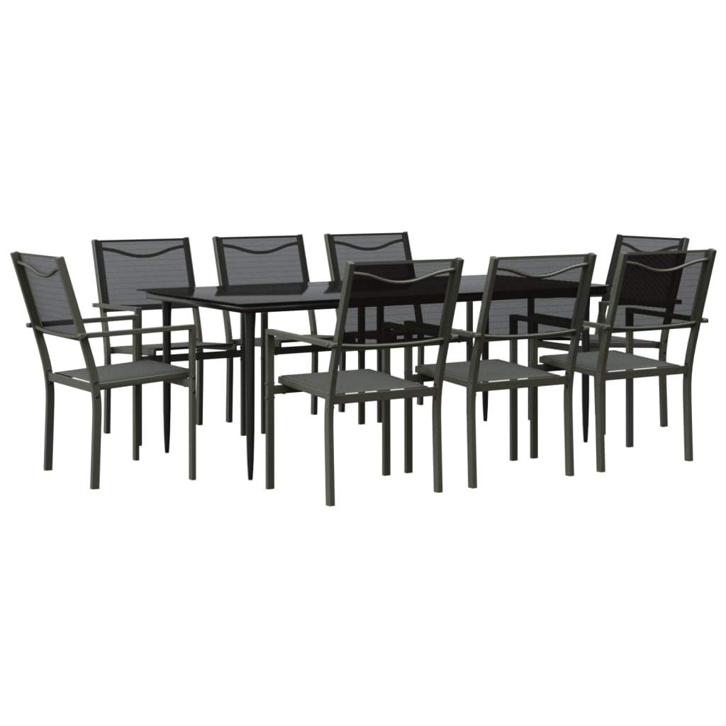 vidaXL 9 Piece Patio Dining Set Black Steel and Textilene