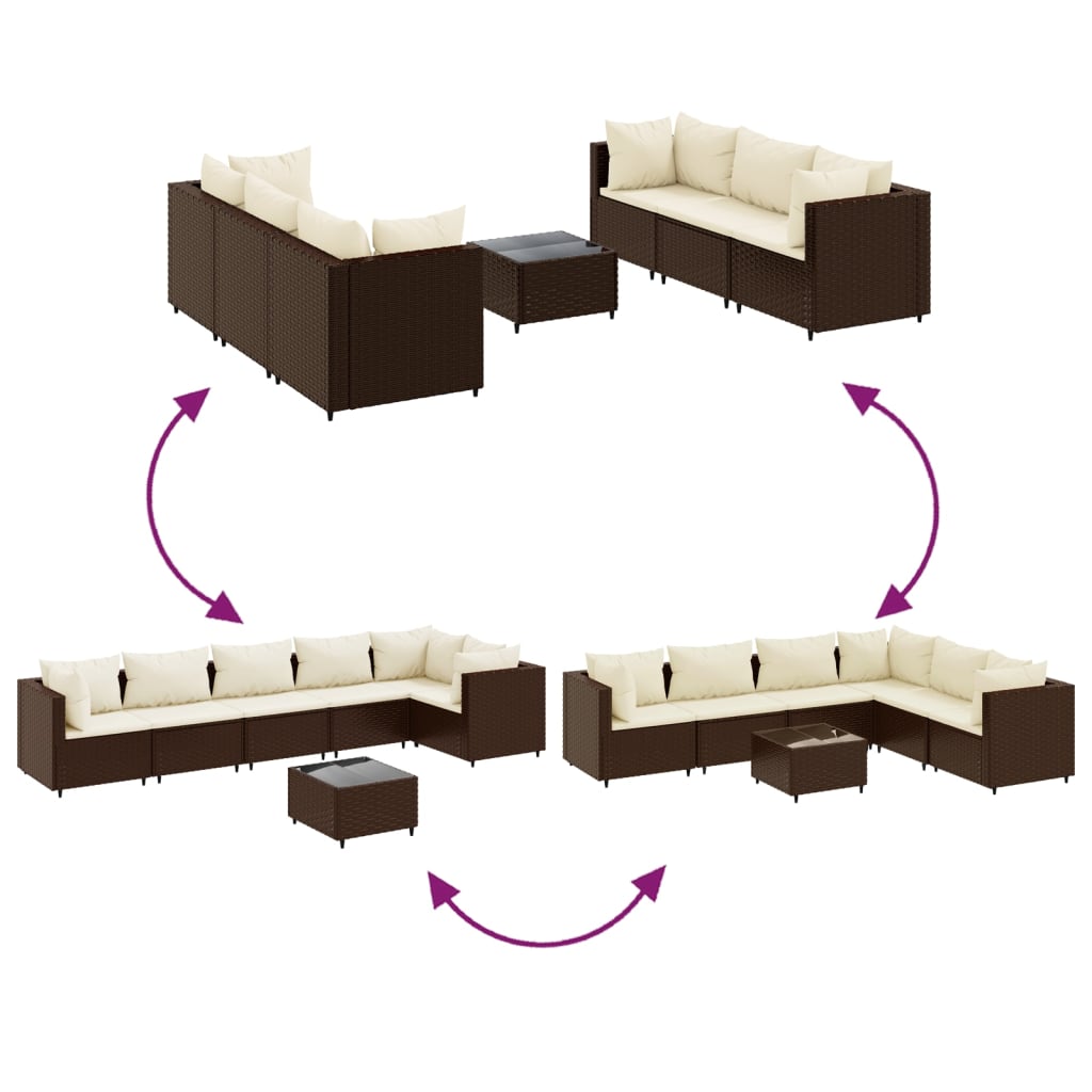 vidaXL 7 Piece Patio Lounge Set with Cushions Brown Poly Rattan