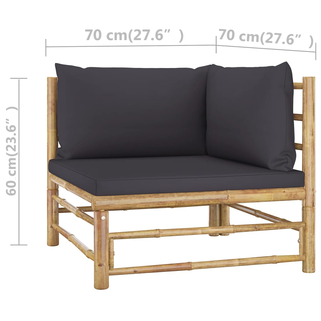 vidaXL 2 Piece Patio Lounge Set with Dark Gray Cushions Bamboo