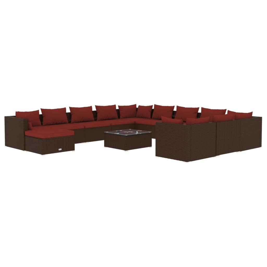 vidaXL 13 Piece Patio Lounge Set with Cushions Poly Rattan Brown