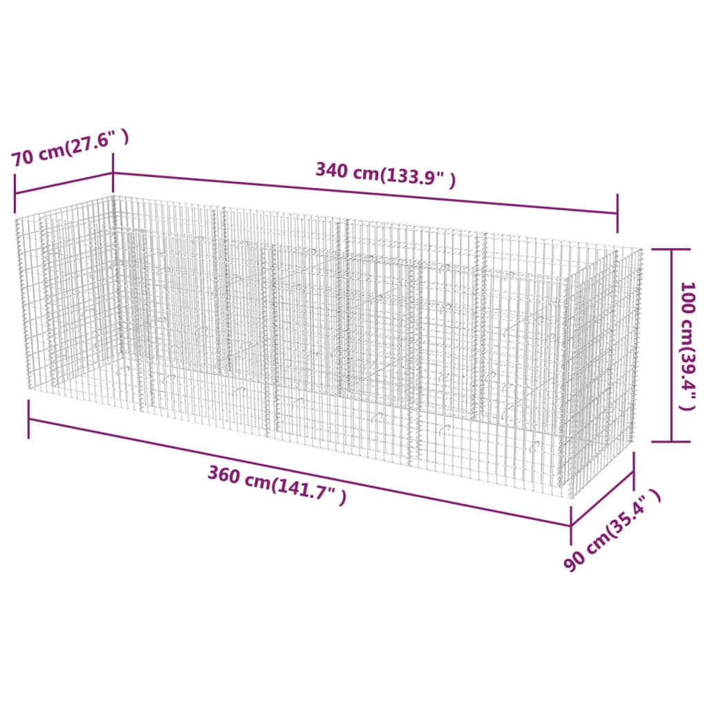 vidaXL Gabion Raised Bed Steel 141.7"x35.4"x39.4"