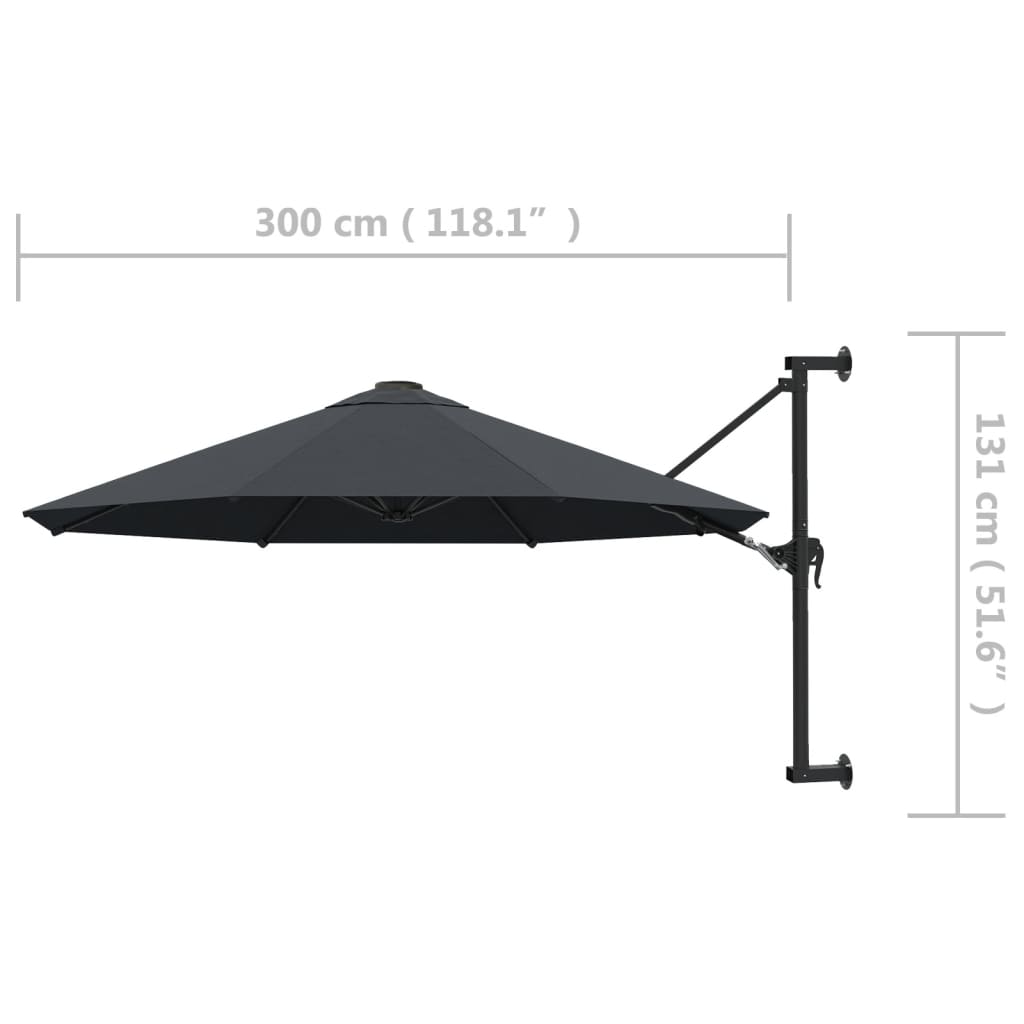 vidaXL Wall-Mounted Garden Parasol with Metal Pole 118.1" Anthracite