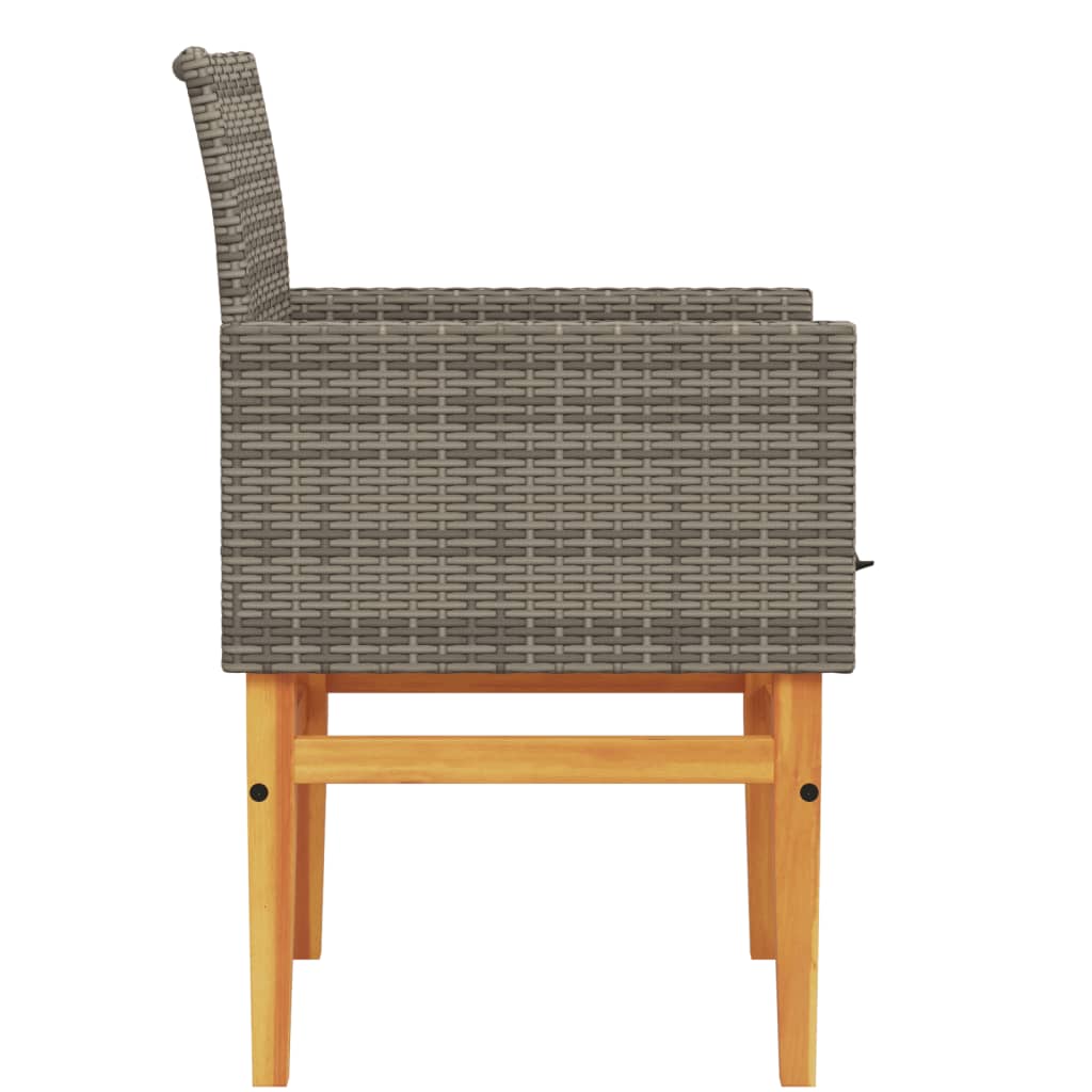 vidaXL Patio Chairs with Cushions 2 pcs Gray Poly Rattan&Solid Wood