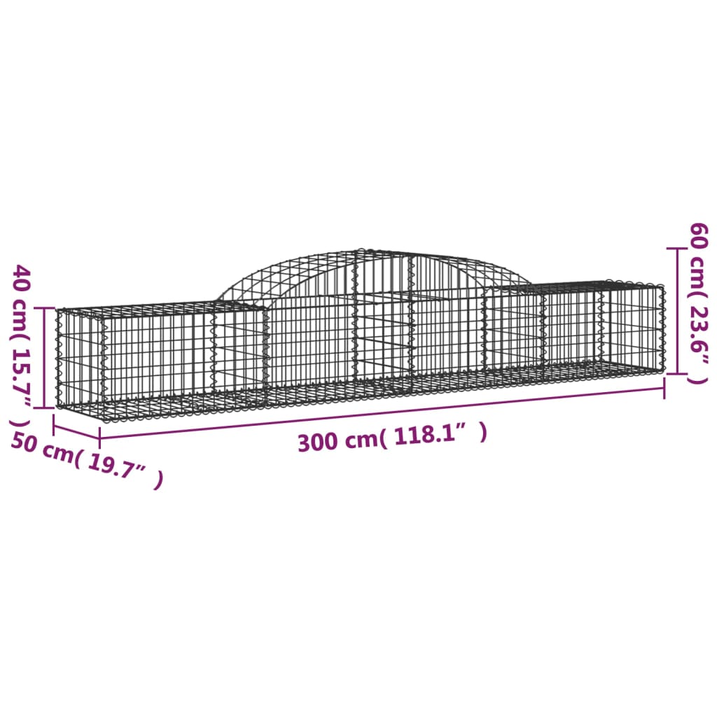 vidaXL Arched Gabion Baskets 20 pcs 118.1"x19.7"x15.7"/23.6" Galvanized Iron