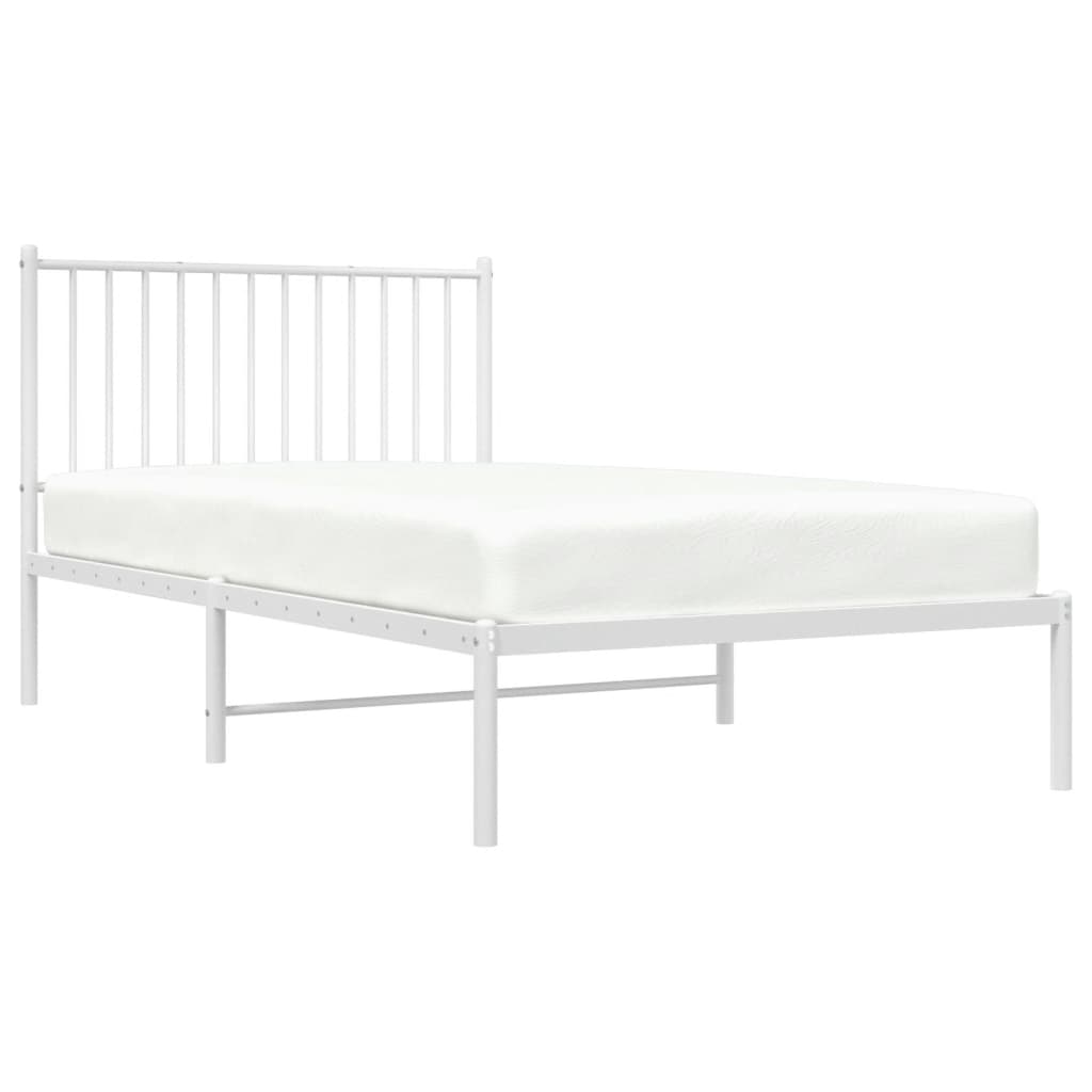 vidaXL Metal Bed Frame without Mattress with Headboard White 39.4"x74.8"