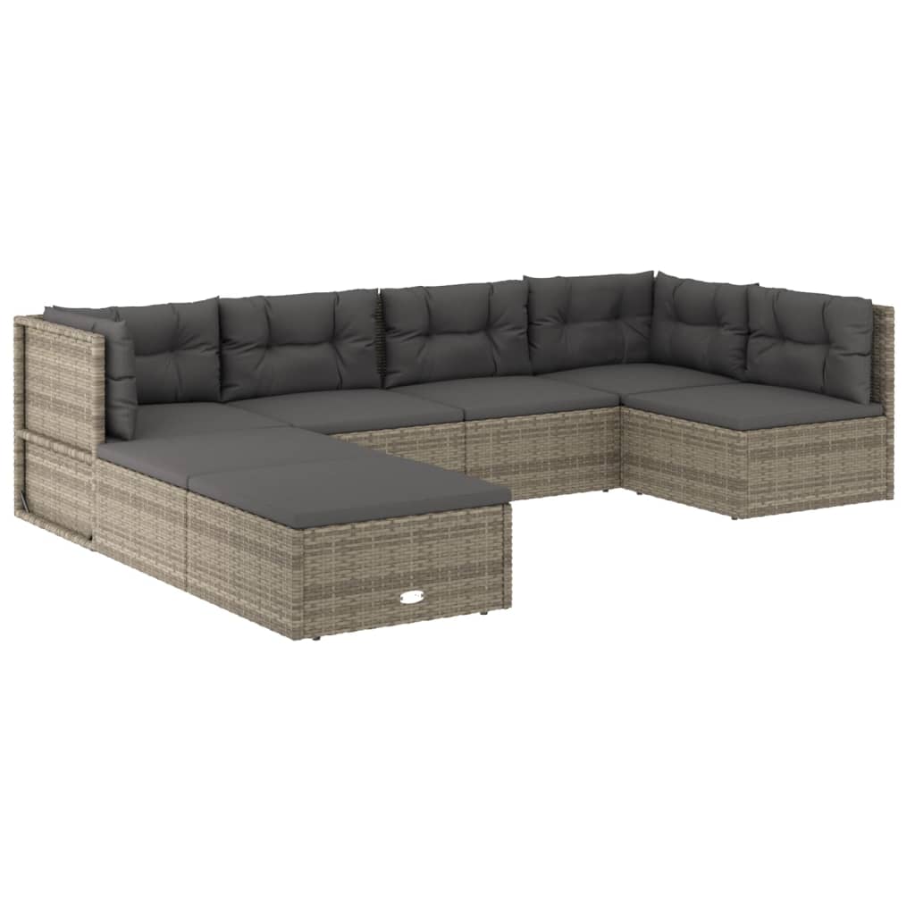 vidaXL 7 Piece Patio Lounge Set with Cushions Gray Poly Rattan