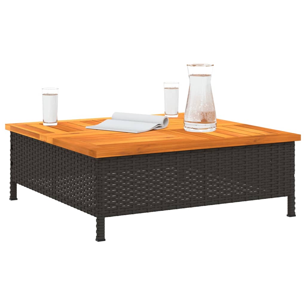 vidaXL Patio Table Black 27.6"x27.6"x9.8" Rattan and Acacia Wood