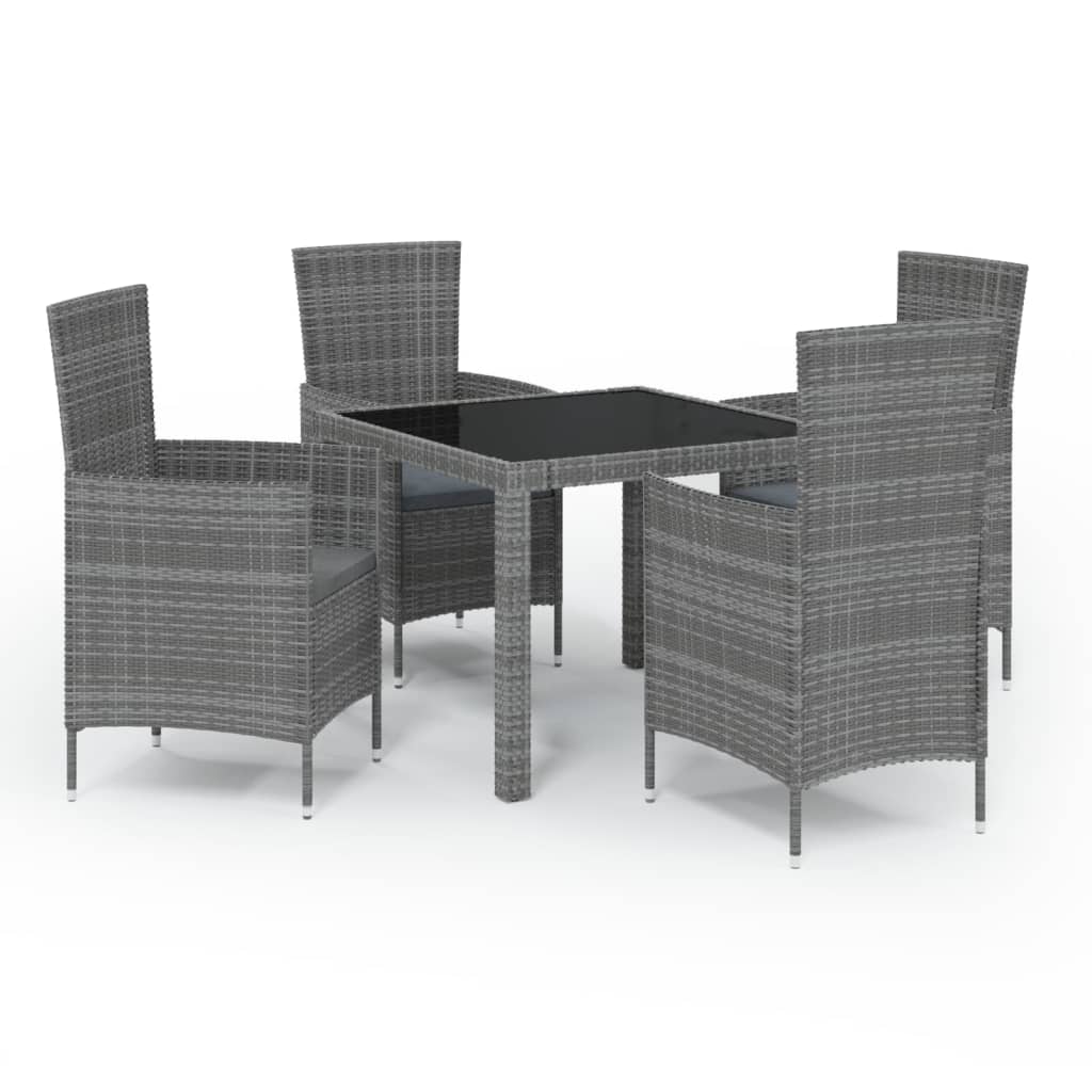 vidaXL 5 Piece Patio Dining Set with Cushions Poly Rattan Gray