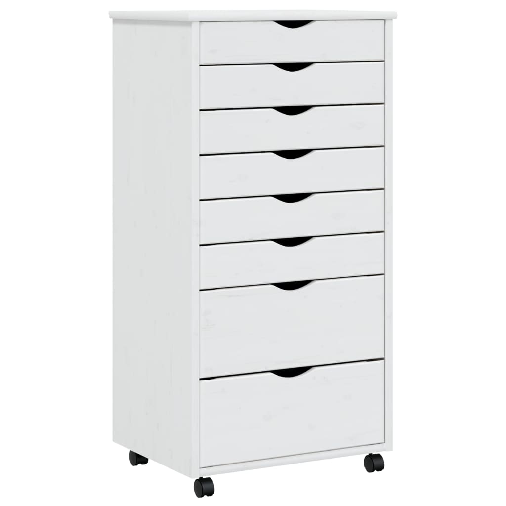 vidaXL Rolling Cabinet with Drawers MOSS White Solid Wood Pine