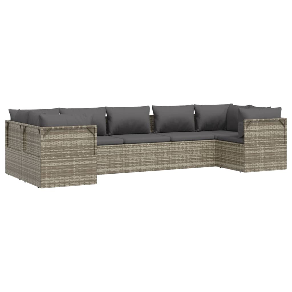 vidaXL 7 Piece Patio Lounge Set with Cushions Gray Poly Rattan