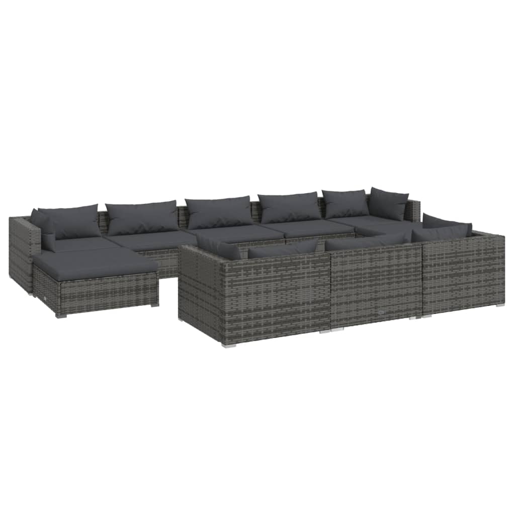 vidaXL 10 Piece Patio Lounge Set with Cushions Gray Poly Rattan