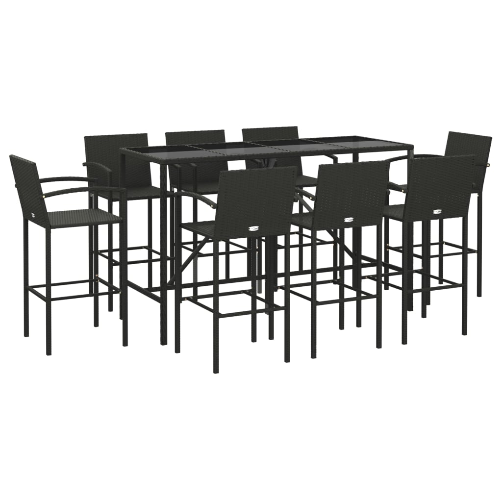 vidaXL 9 Piece Patio Bar Set Black Poly Rattan