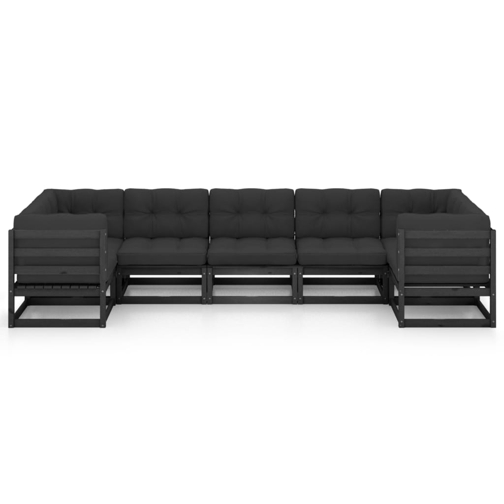 vidaXL 7 Piece Patio Lounge Set with Cushions Black Solid Pinewood