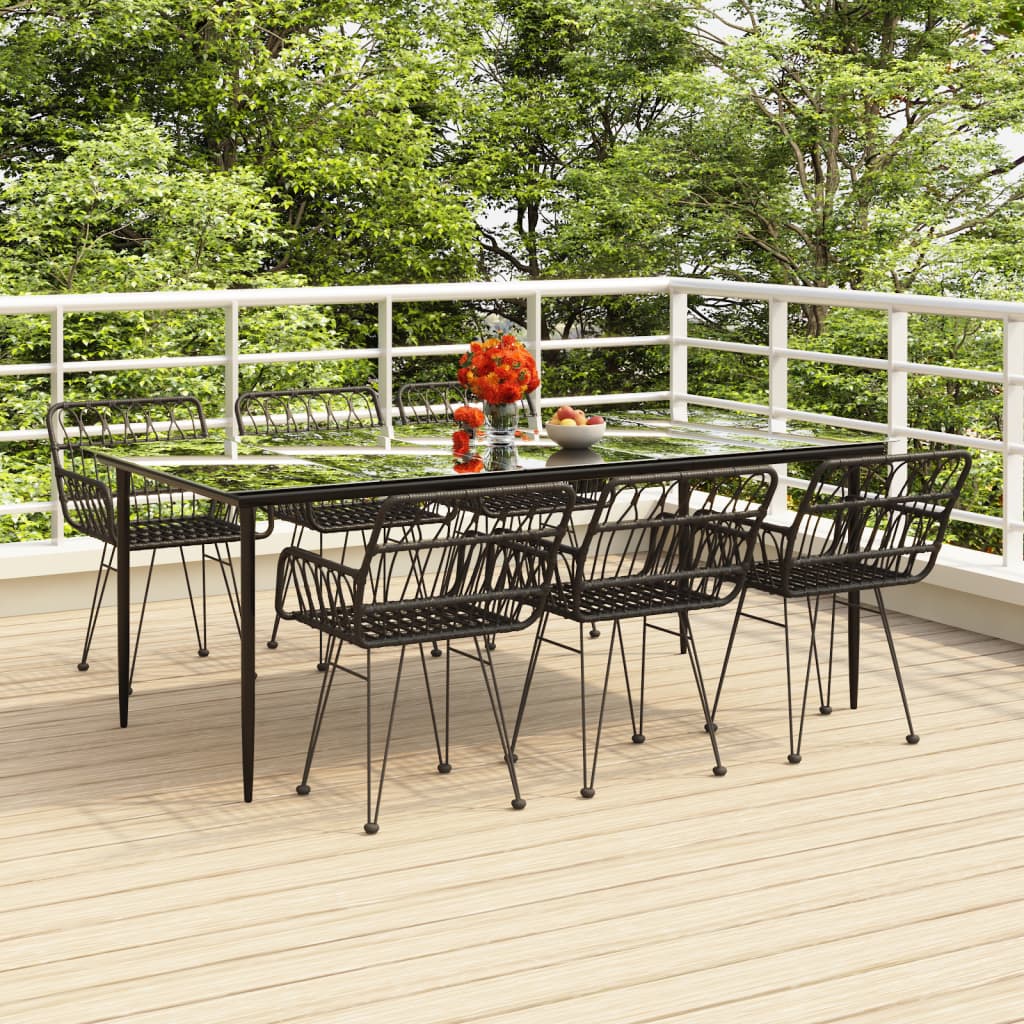 vidaXL 7 Piece Patio Dining Set Black Poly Rattan