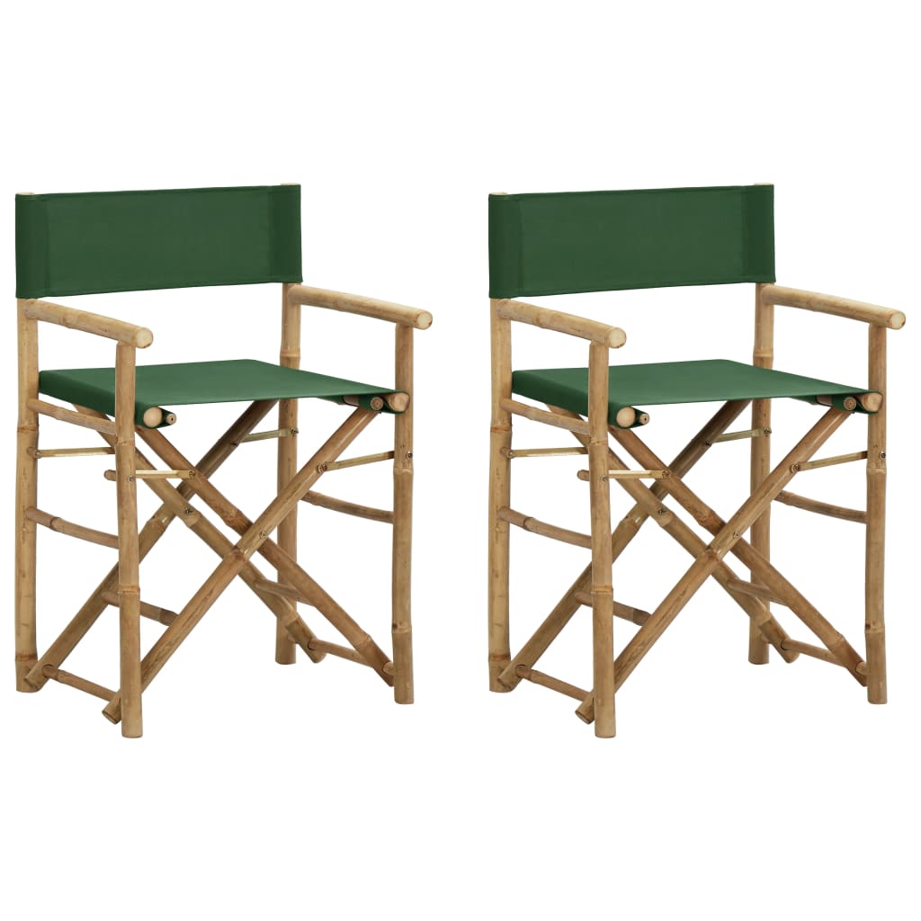 vidaXL Folding Director's Chairs 2 pcs Green Bamboo and Fabric