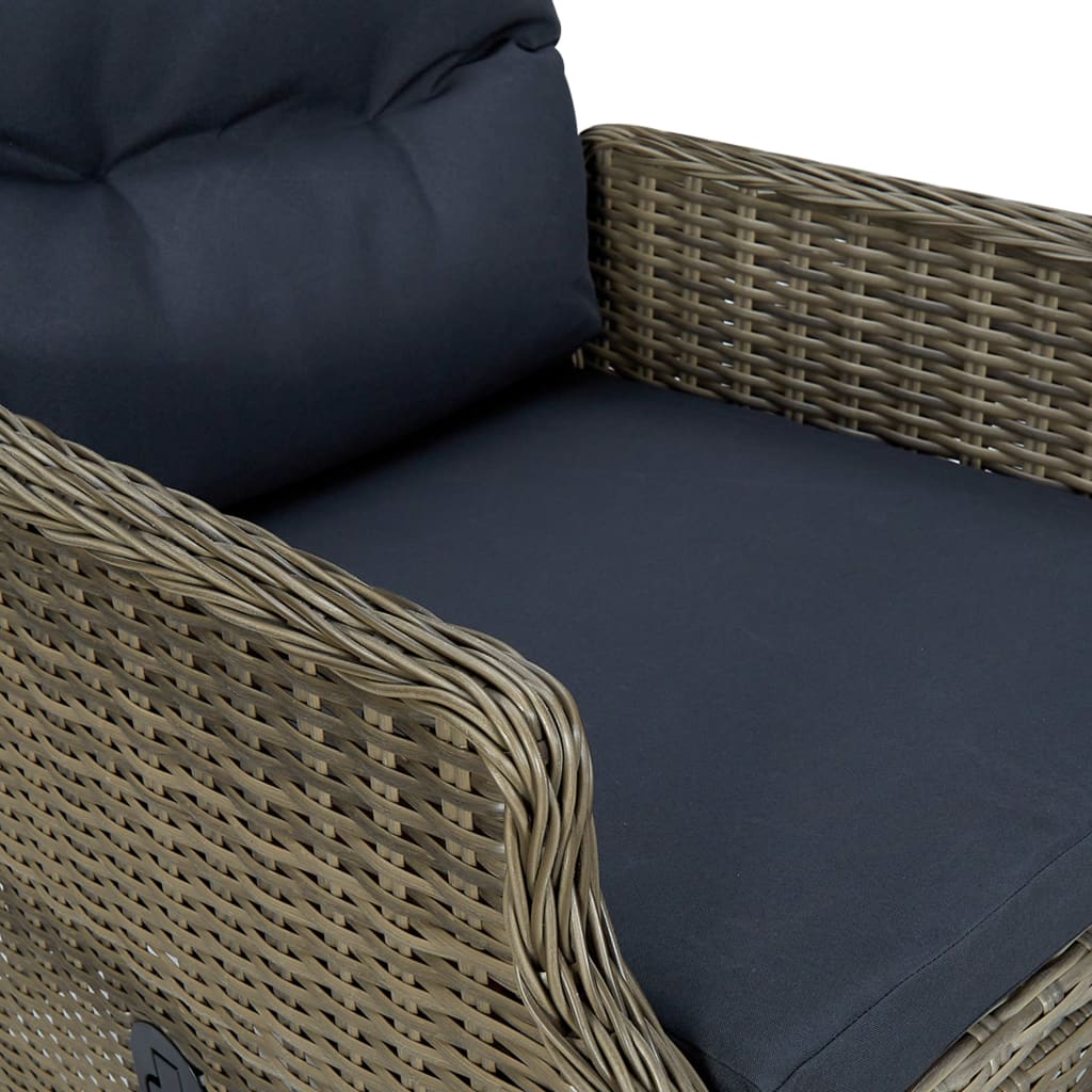 vidaXL 3 Piece Patio Lounge Set with Cushions Poly Rattan Brown