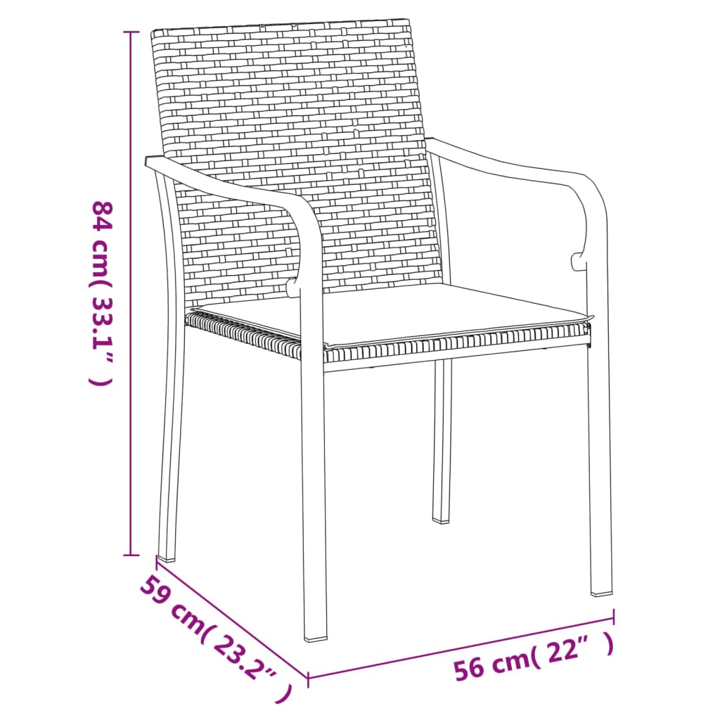 vidaXL 7 Piece Patio Dining Set with Cushions Poly Rattan and Steel