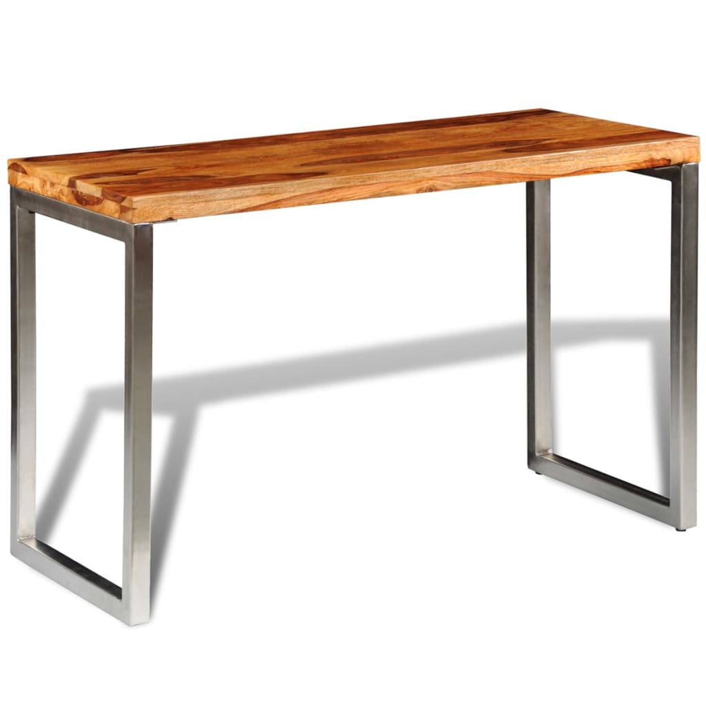 vidaXL Solid Wood Dining Table Office Desk with Steel Leg