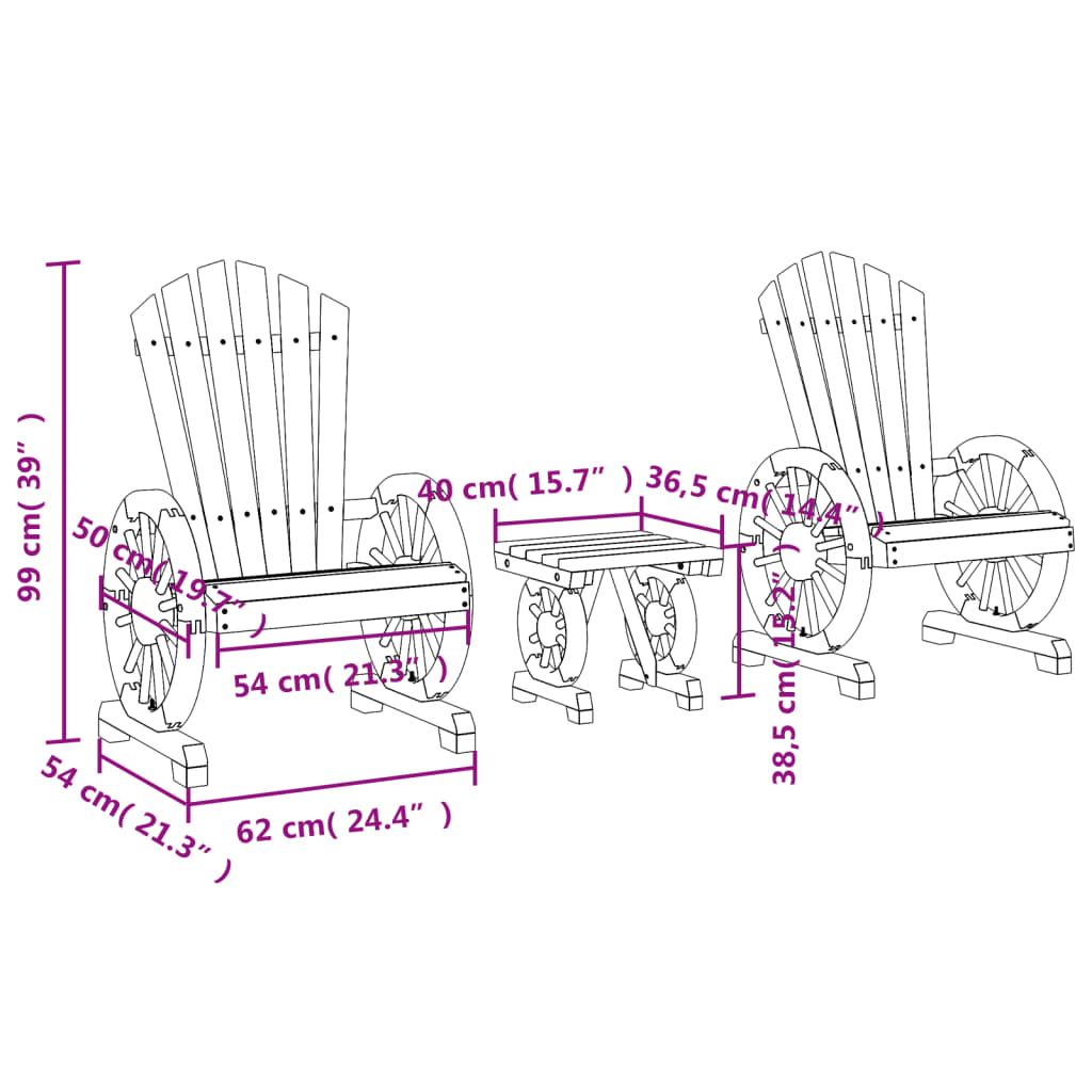 vidaXL 3 Piece Patio Lounge Set Solid Wood Fir