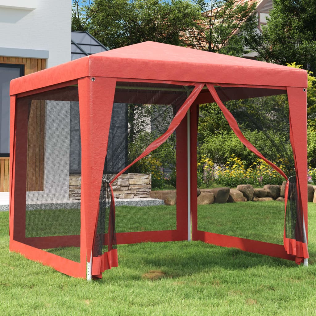 vidaXL Party Tent with 4 Mesh Sidewalls Red 8.2'x8.2' HDPE