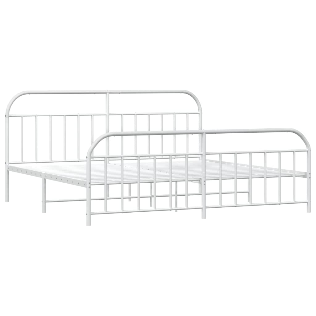 vidaXL Metal Bed Frame without Mattress with Footboard White 76"x79.9"