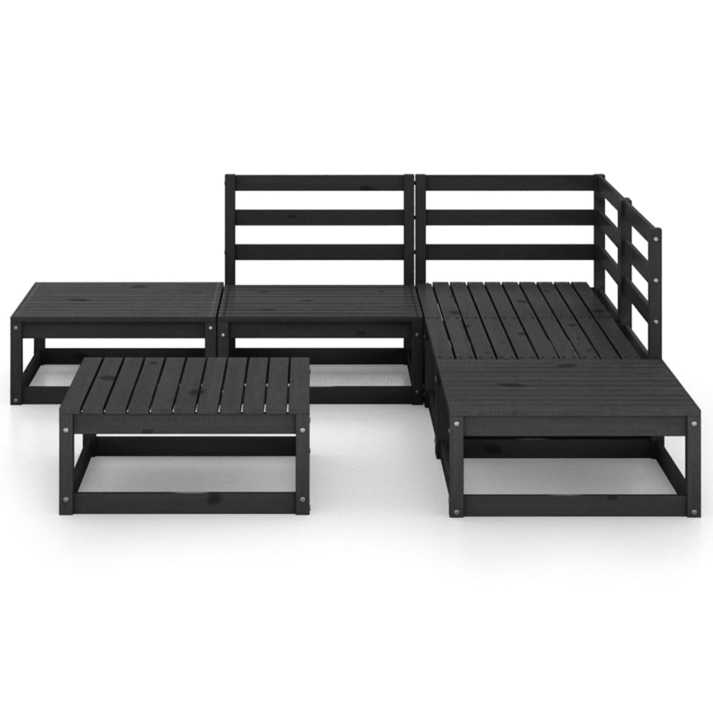 vidaXL 6 Piece Patio Lounge Set Black Solid Pinewood