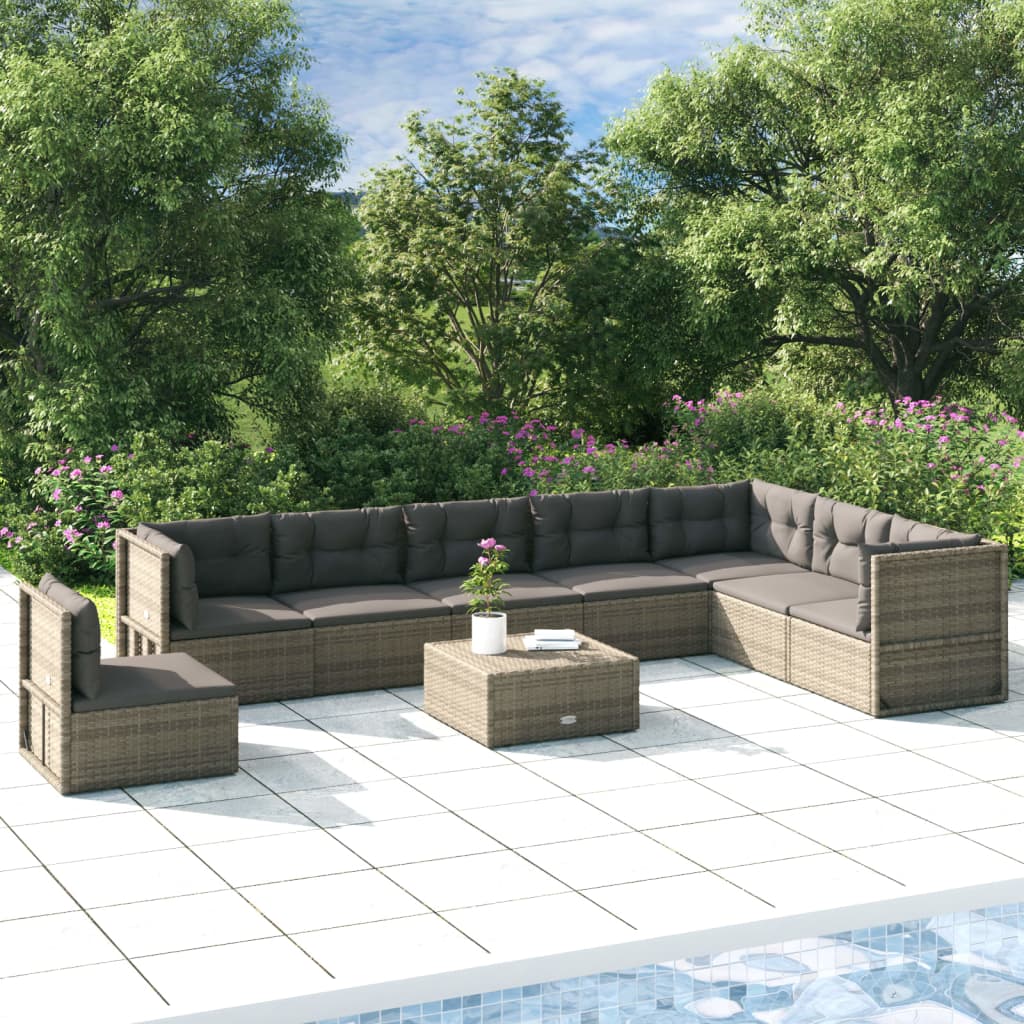 vidaXL 8 Piece Patio Lounge Set with Cushions Gray Poly Rattan